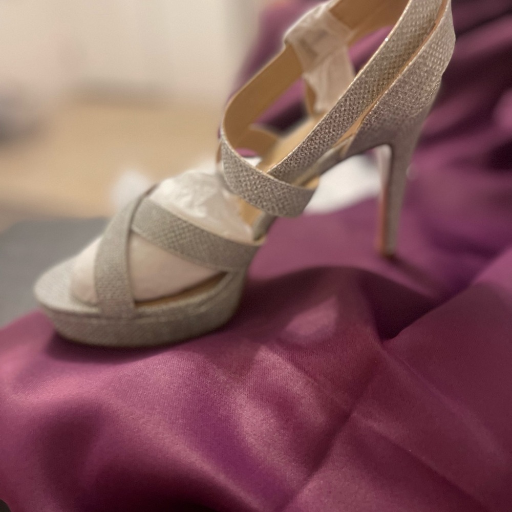 Women's Silver Suedes Open Toe High Heel Platform Dress Pump Sandals